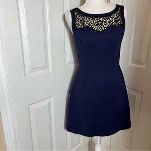 Lilly Pulitzer Emmy Navy Black Soutache Trim Dress Fit & Flare Size 4
